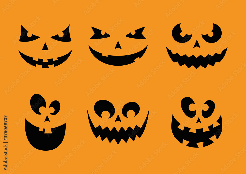 happy halloween card with six faces pumpkins happy halloween card with six faces pumpkins