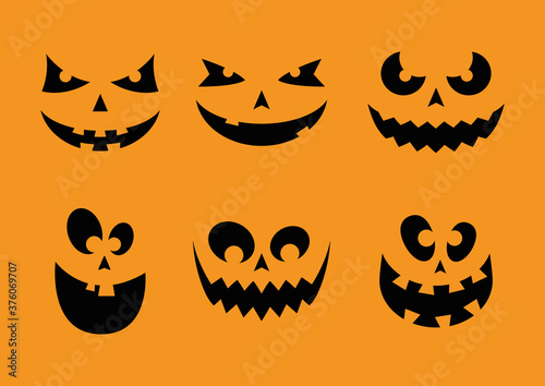 happy halloween card with six faces pumpkins