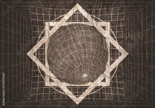 Mystery, witchcraft, occult and alchemy geometry. Mystical vintage gothic thin lines style background. photo