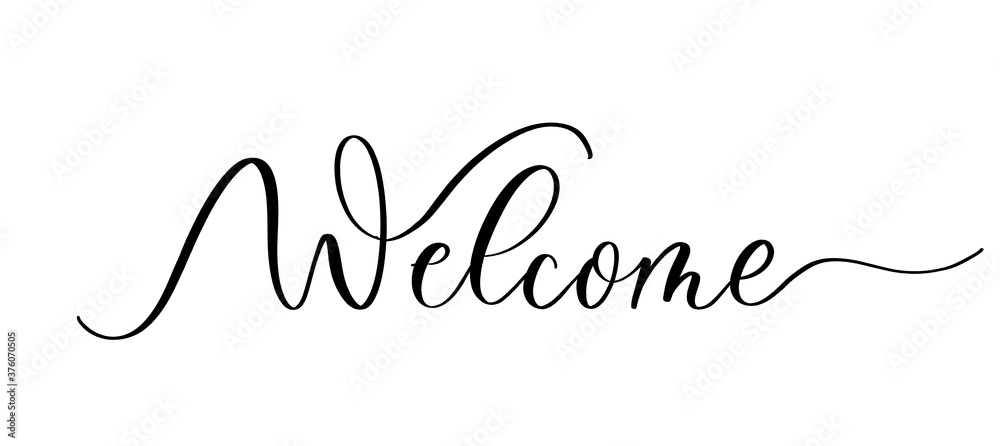 Welcome - vector calligraphic inscription with smooth lines. - obrazy, fototapety, plakaty 