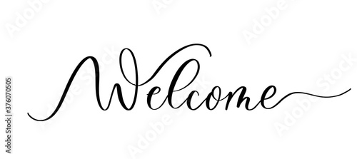 Welcome - vector calligraphic inscription with smooth lines.