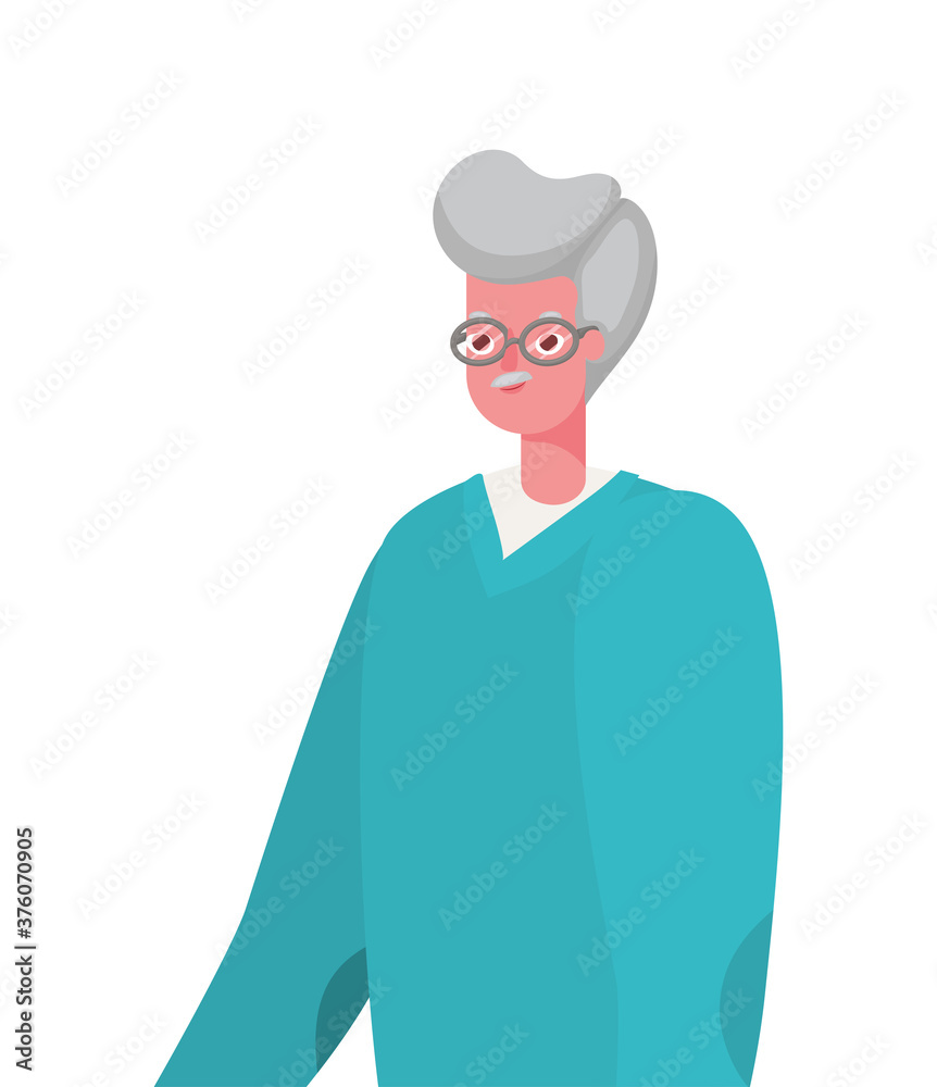 Senior man cartoon with pullover and glasses vector design Senior man cartoon with pullover and glasses vector design