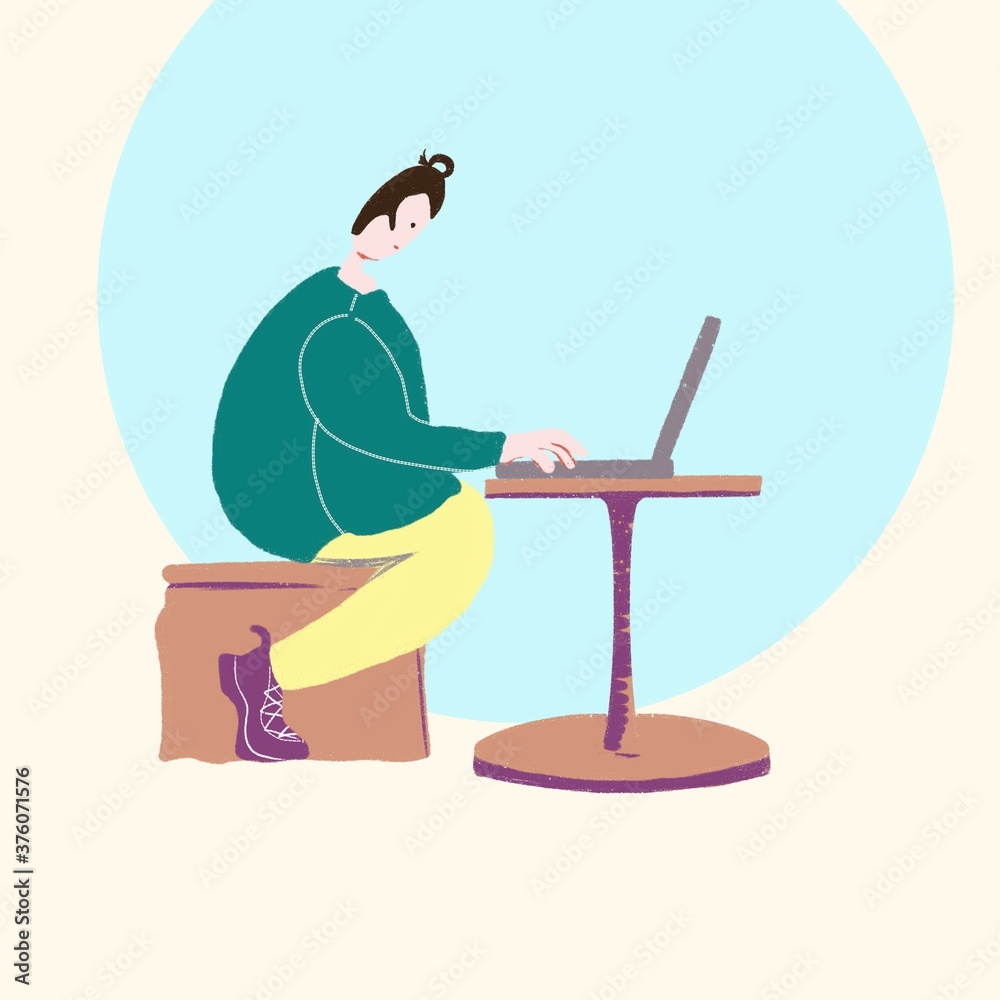A man is sitting in front of the laptop working. A man is sitting in front of the laptop working.