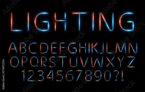 Set of Elegant red and blue neon alphabet font for logo  Poster  Invitation.
