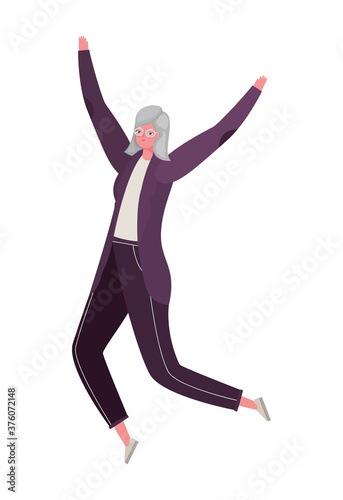 Senior woman cartoon jumping vector design
