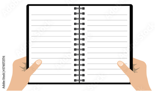 hands hold notepad, top view, to-do list. Plan and organize with a nice notepad. Vector illustration Isolated on a white background EPS 10