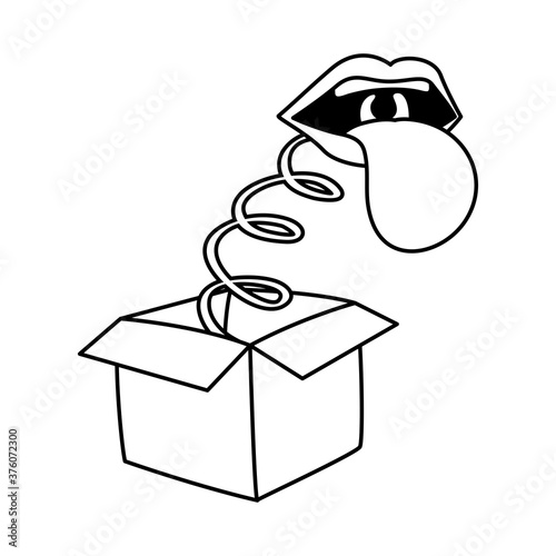 surprise box with mouth and tongue out fools day accessory line style