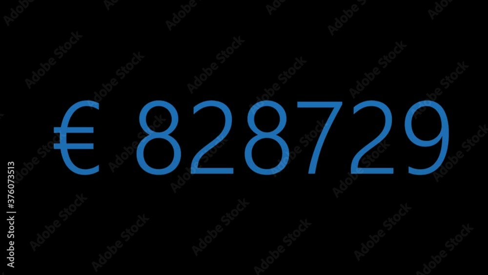 Colorful Animation of Euro Counter. Сurrency Counter Isolated on Black Background. Animation with Alpha Channel