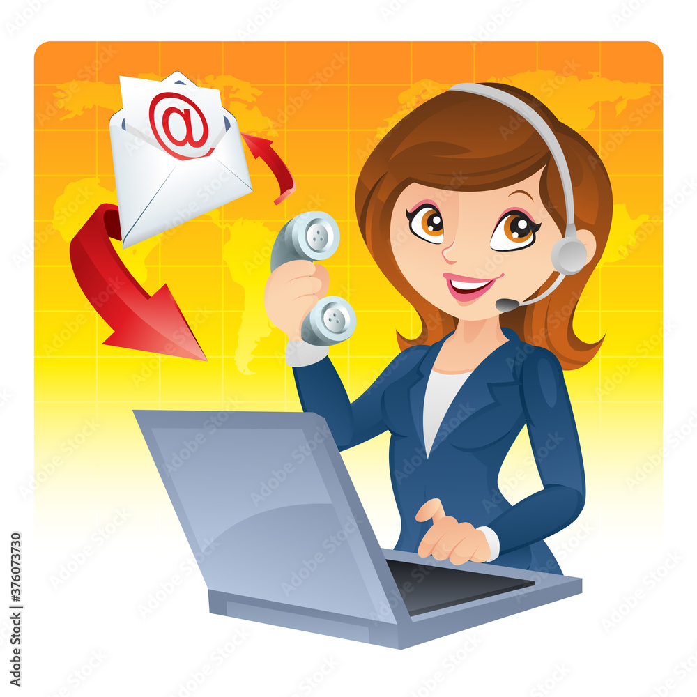 Woman receptionist. Woman Customer service representative. Woman receptionist. Woman Customer service representative.