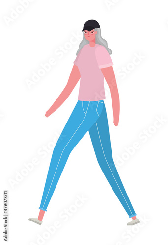 Senior woman cartoon with hat vector design