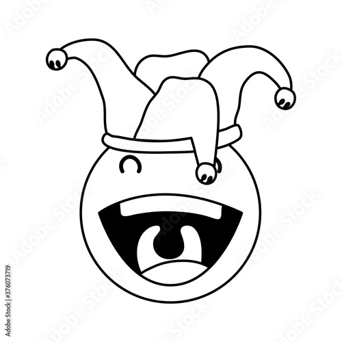 crazy emoji face with jester hat fools day line style icon
