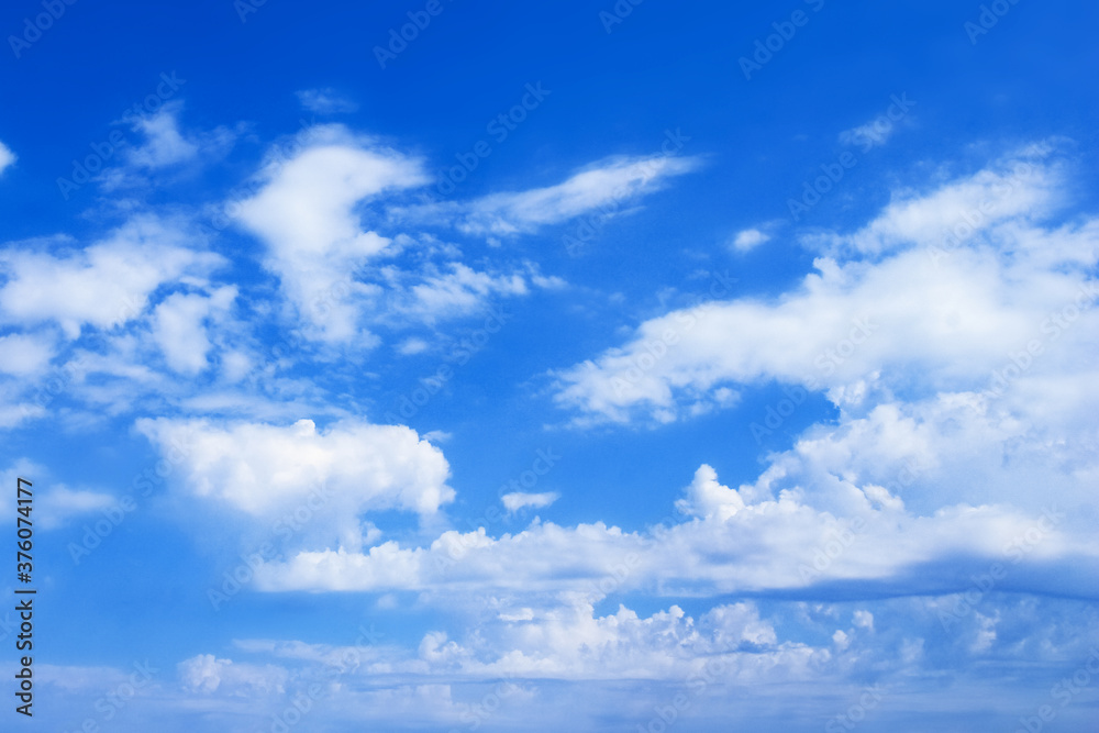 A blue sky white clouds on nature summer weather background