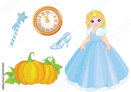 Set of fantasy cartoon characters and fantasy theme isolated on white background