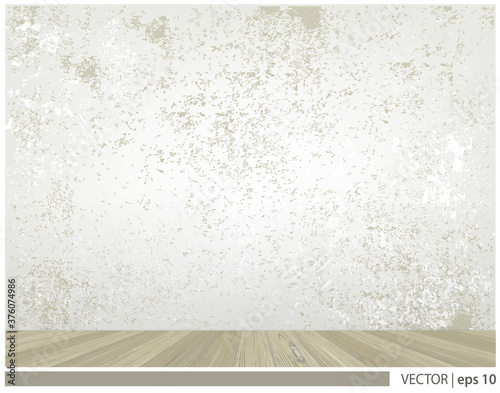 Vector light interior with falling plaster vintage wall and wooden floor. Template mock up for your design