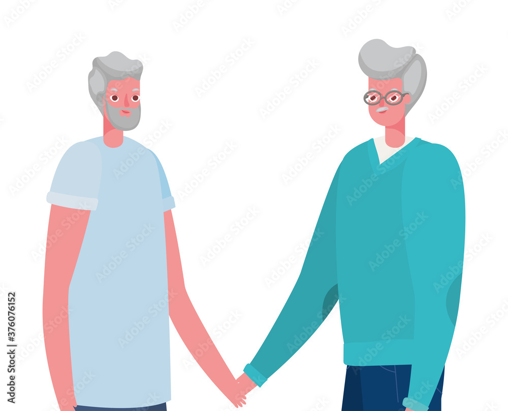 Obraz premium Senior men cartoons holding hands vector design