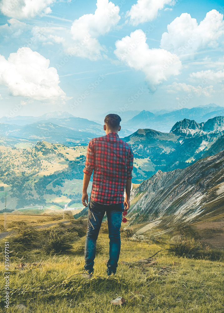 man on the top of mountain man on the top of mountain