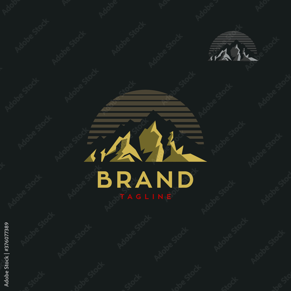 Luxury style Rocky Mountains with sunset logo vector template 