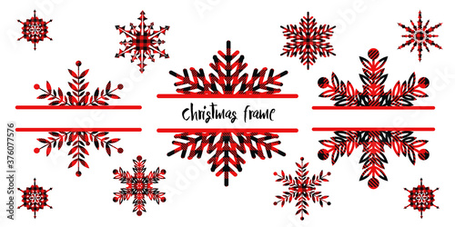 . Buffalo Plaid Snowflakes Name Plate Set. Vector holidays design elements. Party Decor..