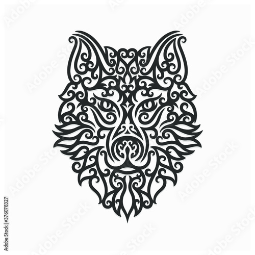 hand drawn wolf illustration with dayak ornament (ID: 376078327)