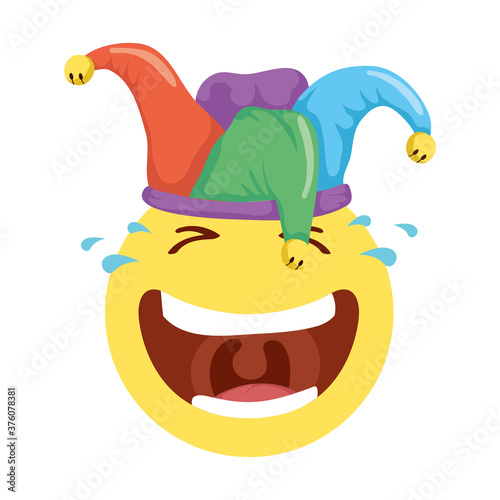 crazy emoji face with jester hat fools day icon