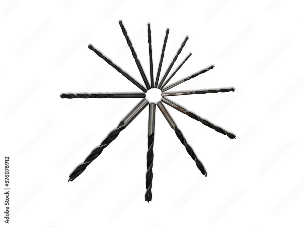 Set of drill bits isolated on white background. Set of drill bits isolated on white background.