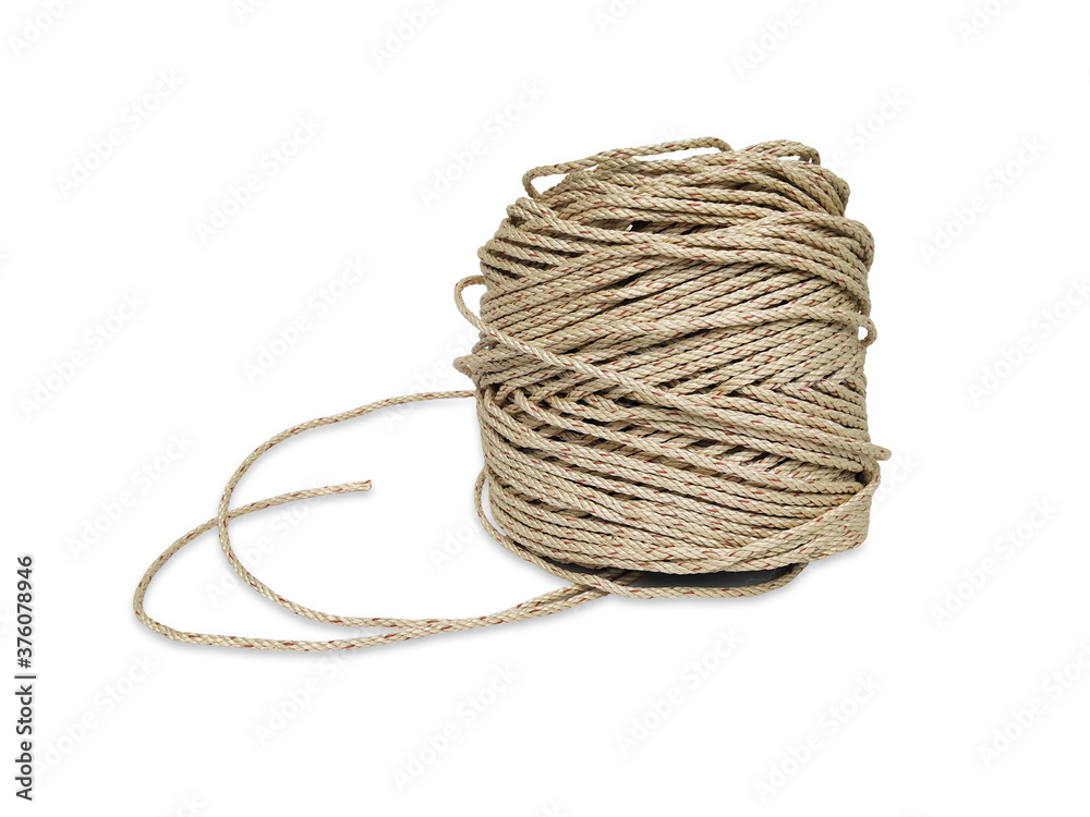 Nylon rope roll isolated on white background.