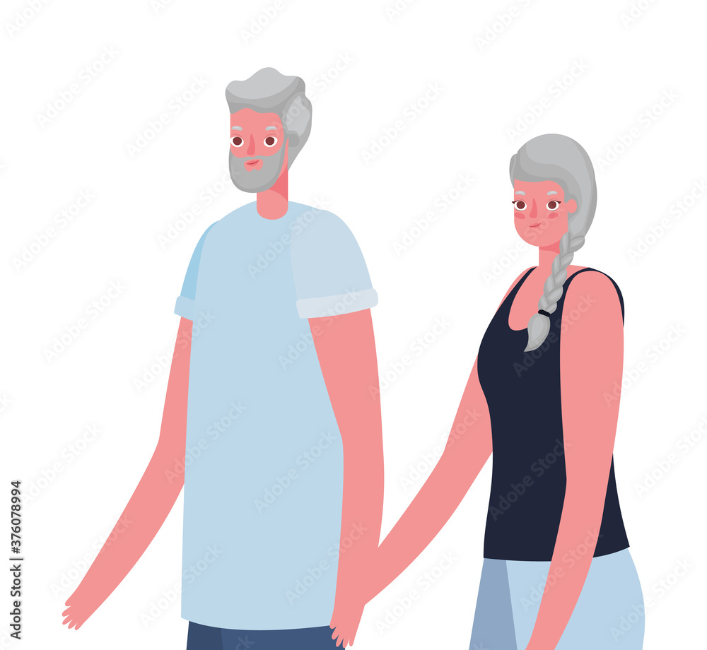Senior woman and man cartoons holding hands vector design Senior woman and man cartoons holding hands vector design