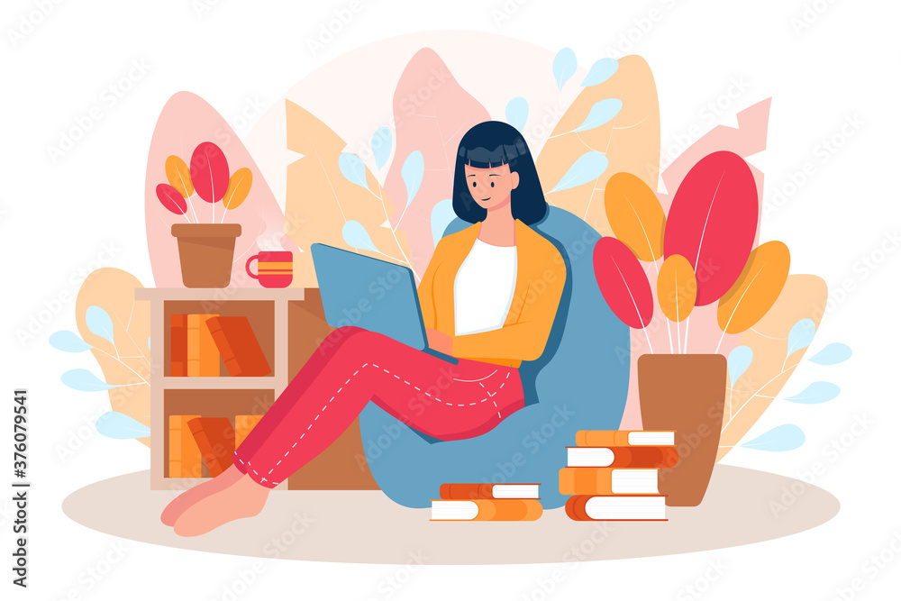 Work or study online using laptop. Flat art vector. Work or study online using laptop. Flat art vector.