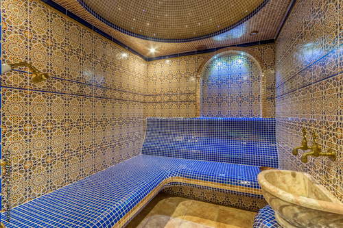Colorful mosaic steam room. Turkish sauna hammam photo