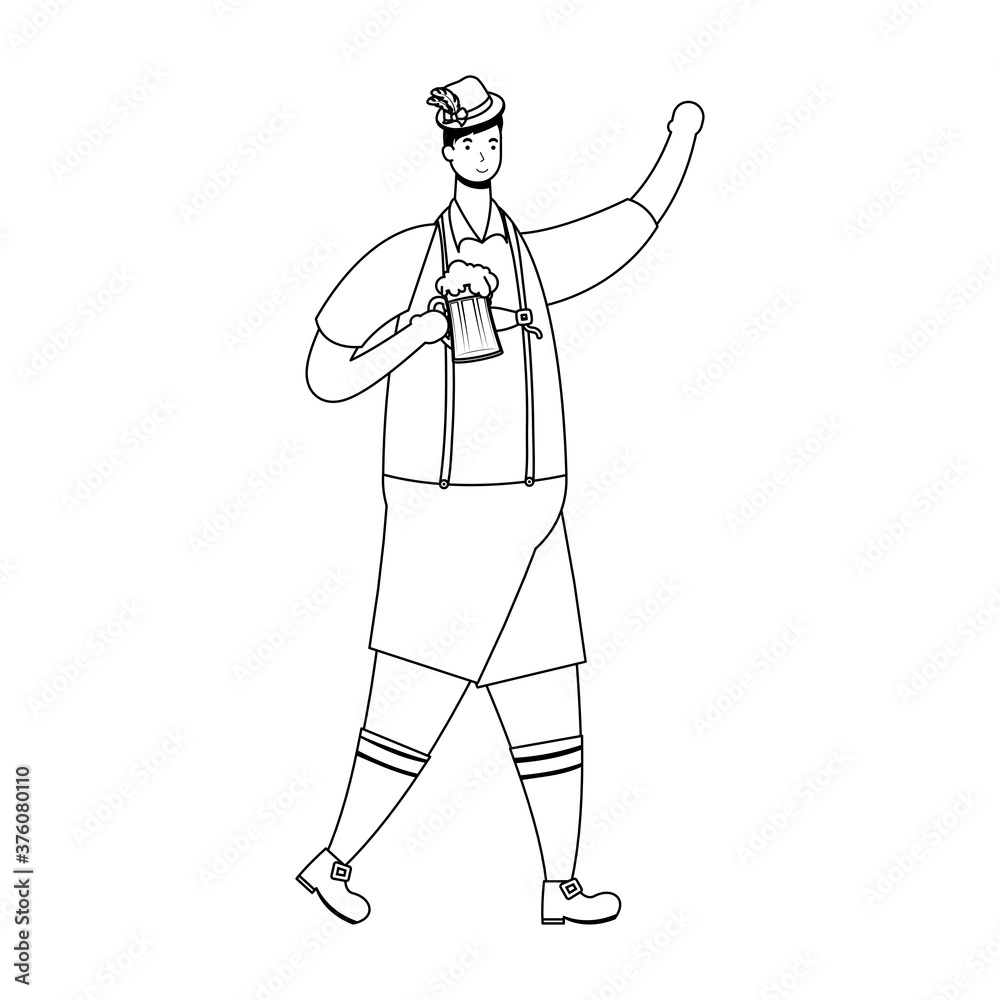 german man wearing tyrolean suit drinking beer character line style