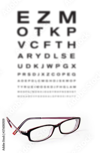 Eye Test and Reading Glasses On White Background
