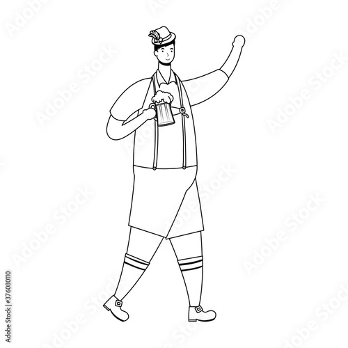 german man wearing tyrolean suit drinking beer character line style