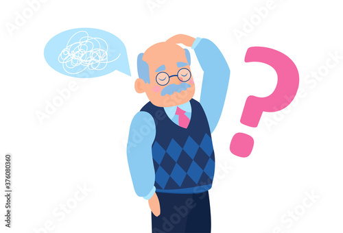 Vector of a senior man feeling confused having short term memory loss