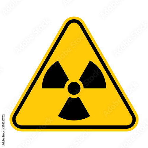 Radioactive hazard sign. Nuclear non-ionizing radiation symbol. Illustration of yellow triangle warning sign with trefoil icon inside. Attention. Danger zone. Caution radiological contamination.