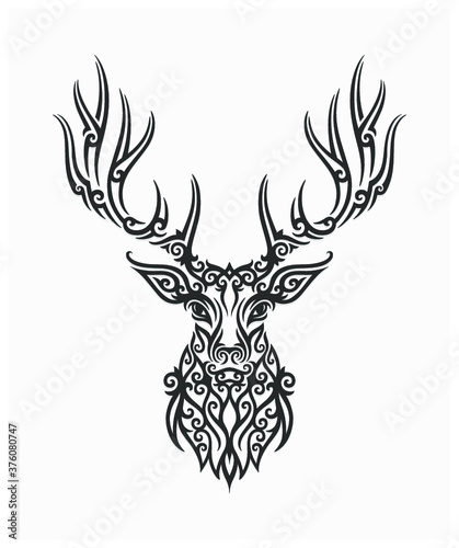 hand drawn deer illustration with dayak ornament (ID: 376080747)