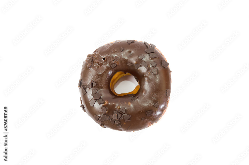 delicious chocolate donut isolated on white background. No shadow. delicious chocolate donut isolated on white background. No shadow.