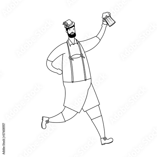 german man wearing tyrolean suit drinking beer line style