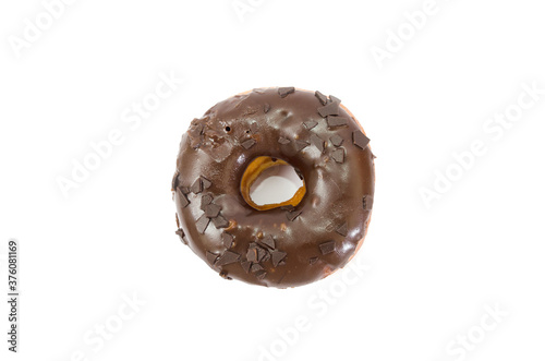 delicious chocolate donut isolated on white background. No shadow.
