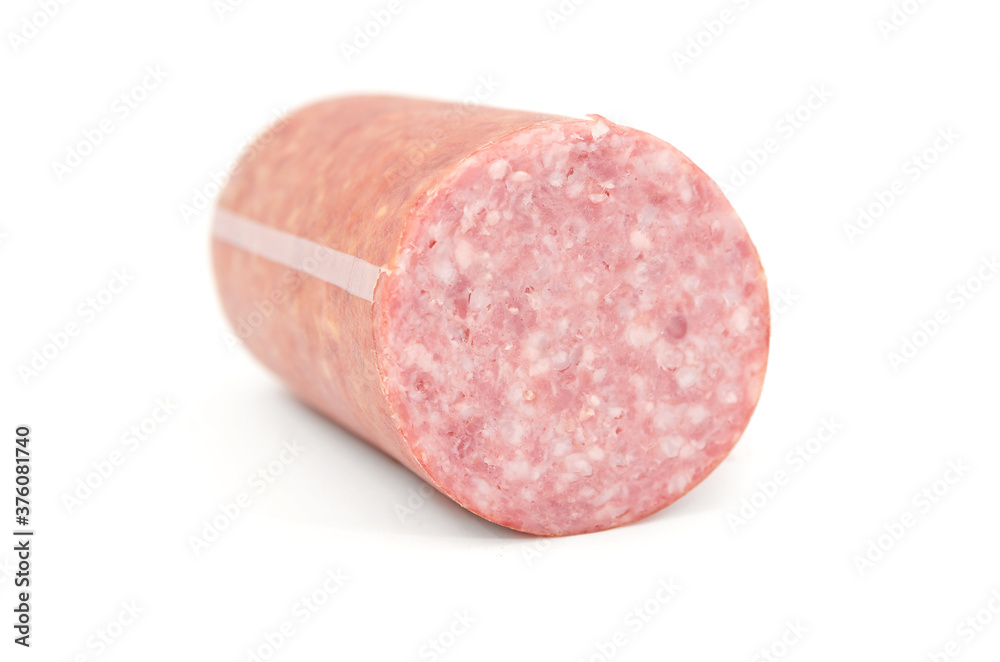 Sausage isolated on white background. The floor of the cervelat stick. Sausage isolated on white background. The floor of the cervelat stick.