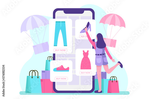 Mobile ecommerce illustration. Flat art vector.