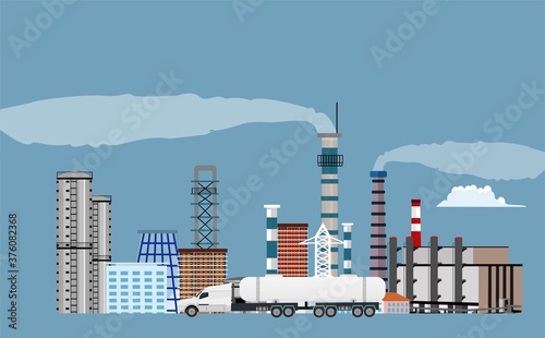 vector illustration of an industrial landscape with factories, plants, buildings, industrial city