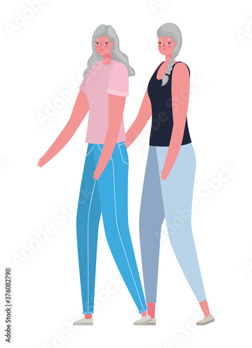 two senior women cartoons vector design