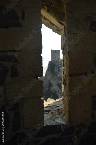 The dramatic ruins of the Trosky Castle (Hrad Trosky) in Czech Republic photo