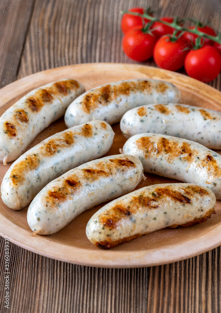 Grilled sausages on plate Grilled sausages on plate