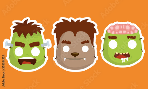 happy halloween card with costume masks