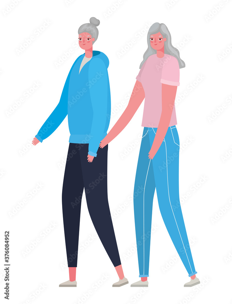 Fototapeta premium two senior women cartoons vector design