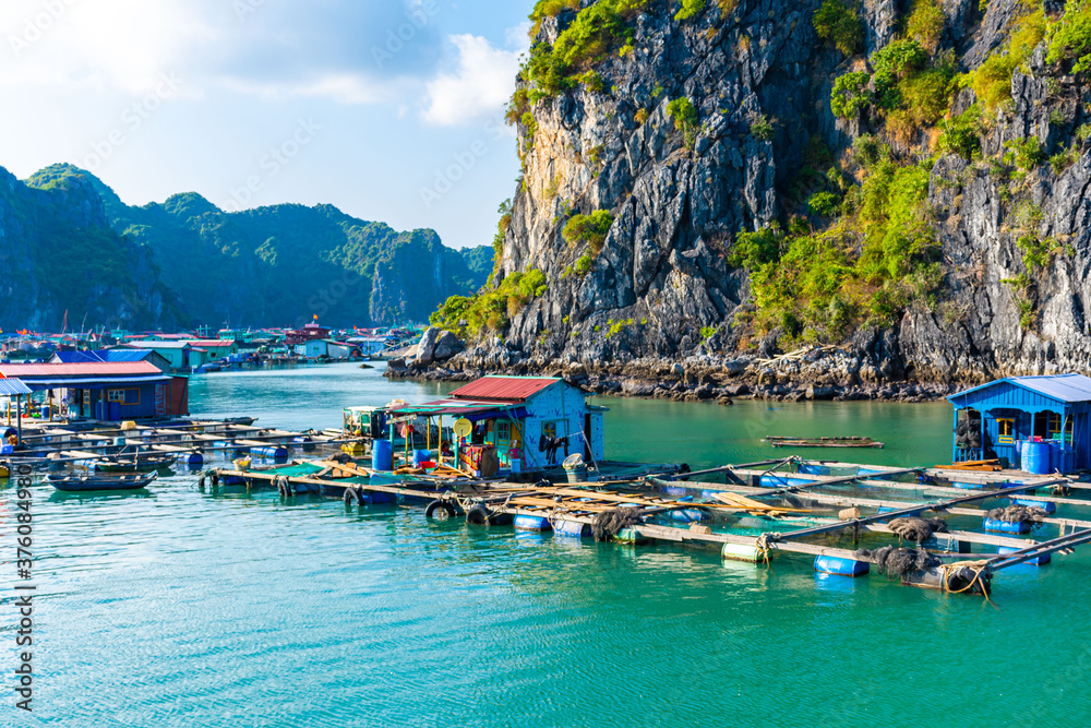 Floating village in Halong Bay, Vietnam.
