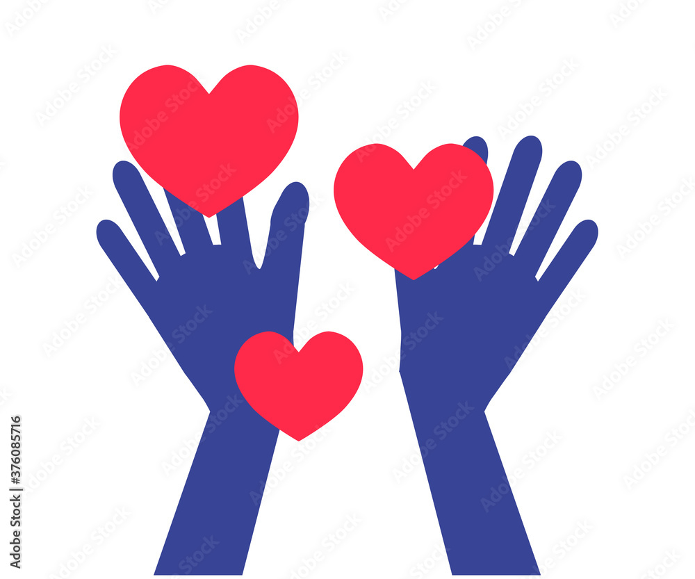 Human hand and heart on a white background. Heart in the palm of your hand. Vector illustration. Human hand and heart on a white background. Heart in the palm of your hand. Vector illustration.