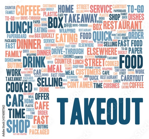 Takeout vector illustration word cloud isolated on a white background.