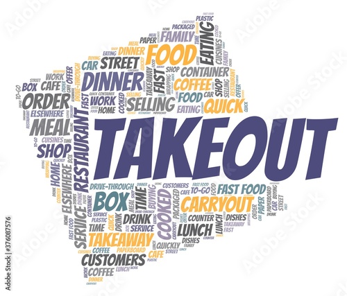 Takeout vector illustration word cloud isolated on a white background.